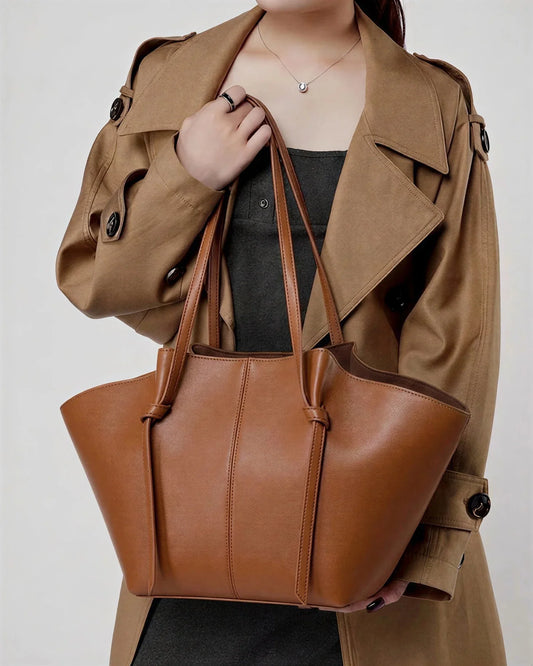 Amara Tote Brown Bag close up — Premium Faux Leather Tote Bag Pakistan