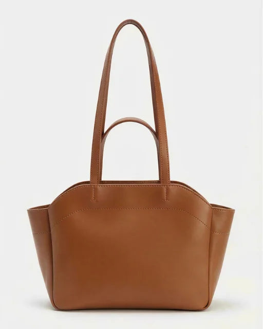 Zara Bag Brown – structured wing tote in warm caramel brown, front view