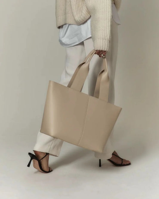 Uni Tote Beige Bag side view — Everyday Shoulder Tote Pakistan | MYLIGHT.PK