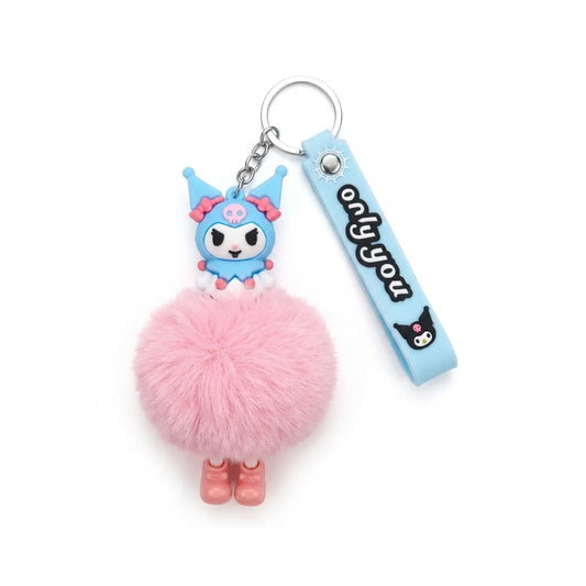 Kuromi Style Pom-Pom Keychain (Blue & Pink)