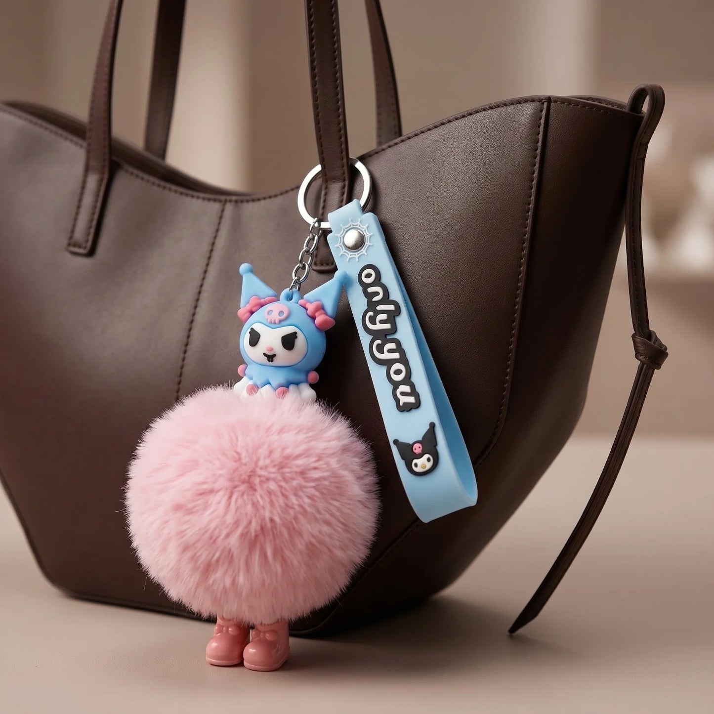 Kuromi Style Pom-Pom Keychain (Blue & Pink)