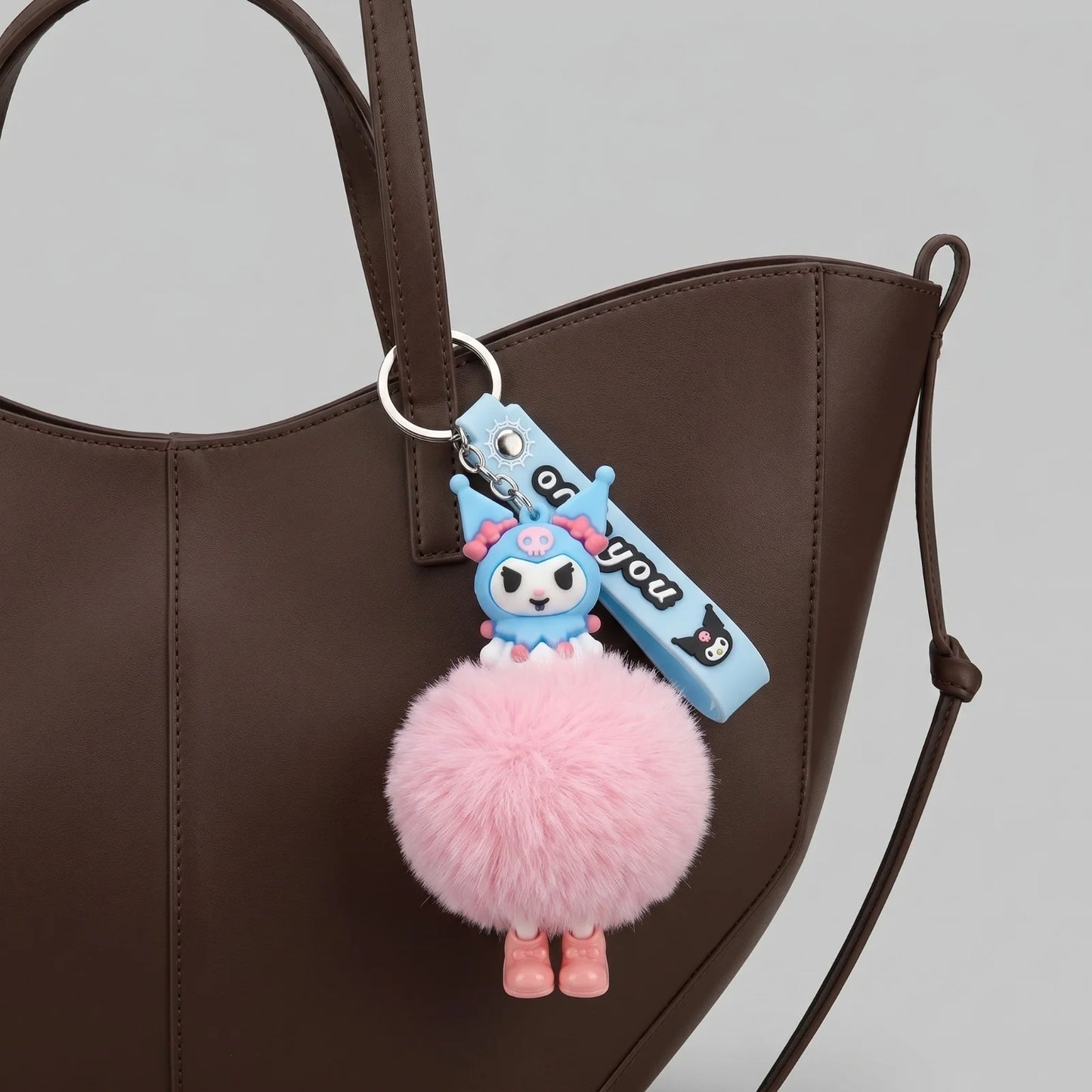 Kuromi Style Pom-Pom Keychain (Blue & Pink)