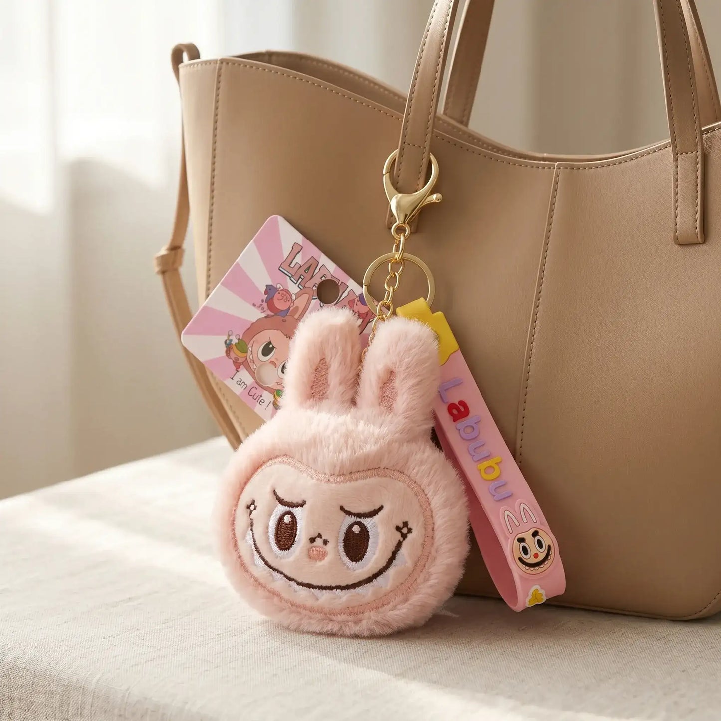 Labubu Plush Keychain (Pink)