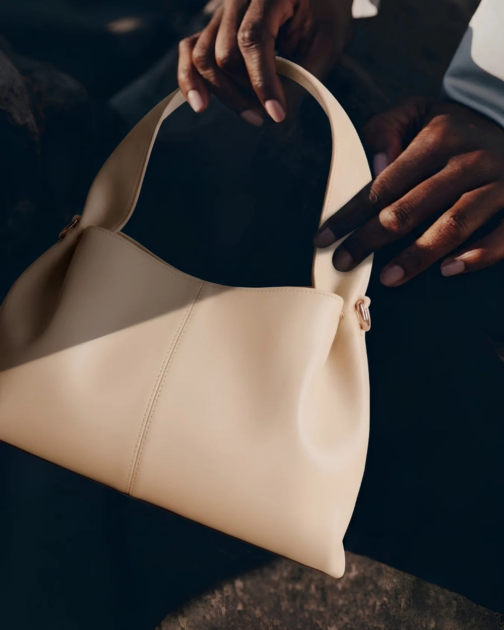 Beige leather handbag close up shot - The Haven Collection by My Light Pakistan