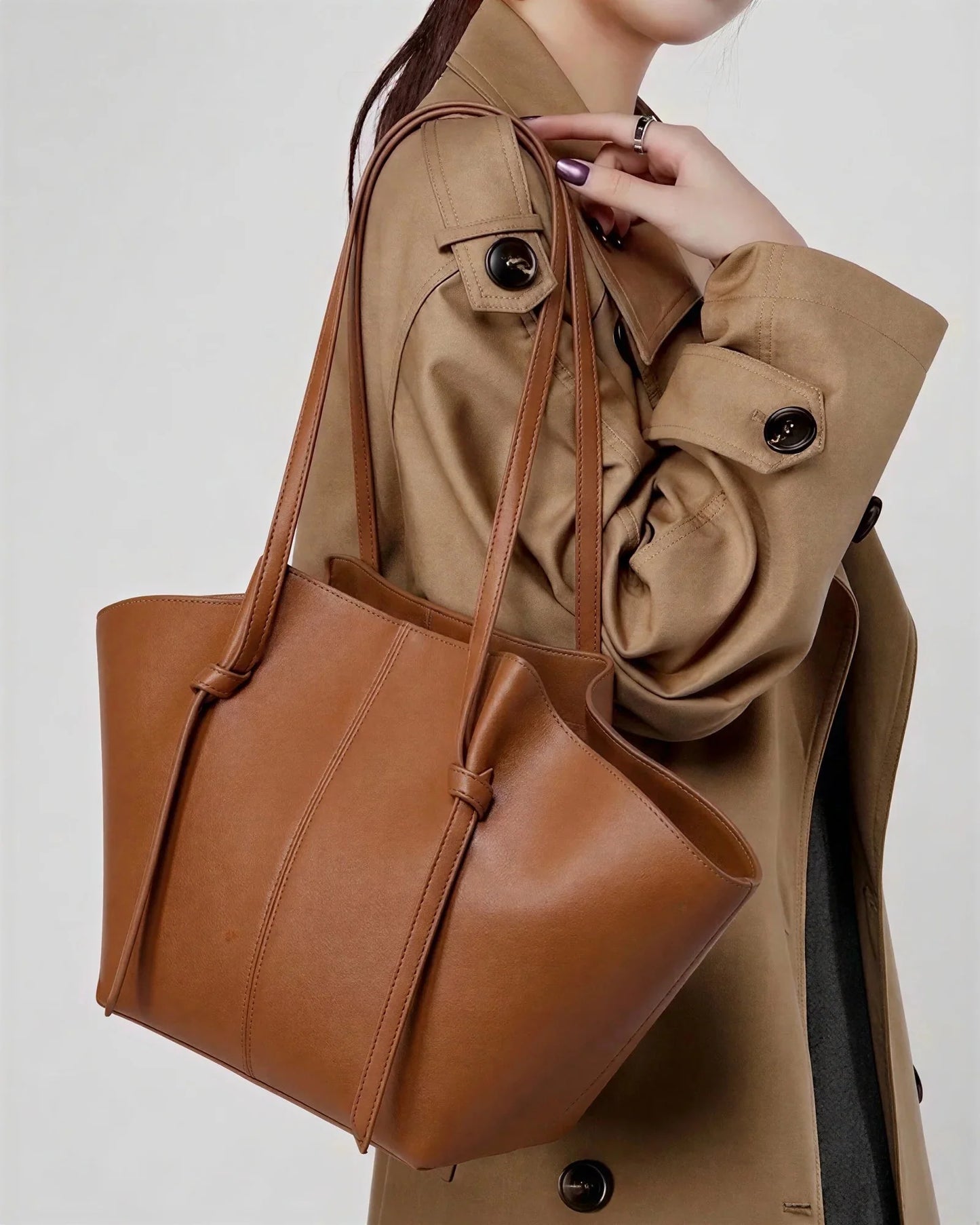 Stylish girl with Brown Amara Tote Bag - Elegant Shoulder Bags for Women in Pakistan - Cash on Delivery - My Light