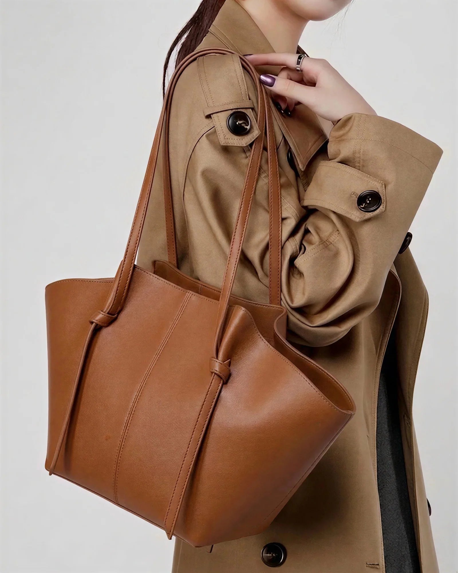 Stylish girl with Brown Amara Tote Bag - Elegant Shoulder Bags for Women in Pakistan - Cash on Delivery - My Light
