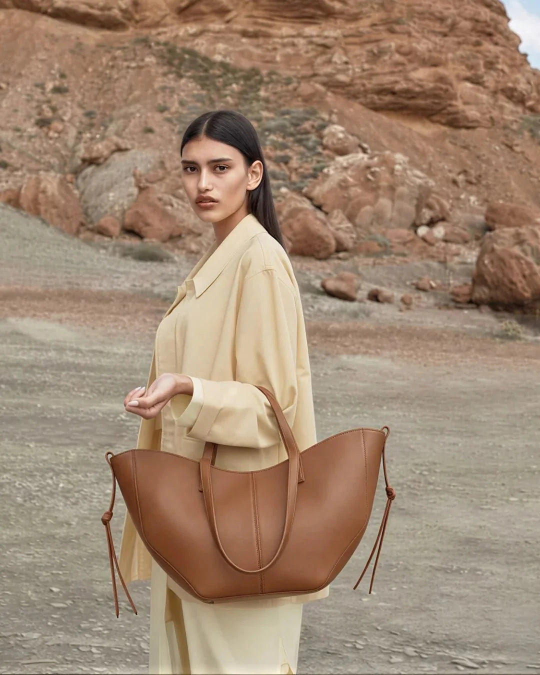 Stylish girl carrying Caramel Brown Amara Tote - Elegant Shoulder Bags for Women in Pakistan - Cash on Delivery - My Light