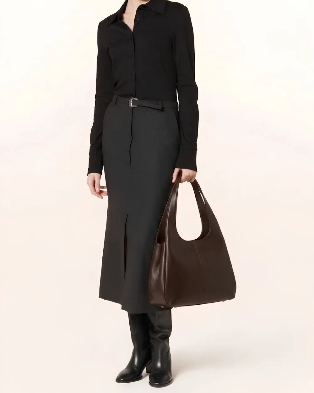Nova Shoulder Dark Brown Bag handle detail — Fixed Shoulder Handle Bag Pakistan | MYLIGHT.PK